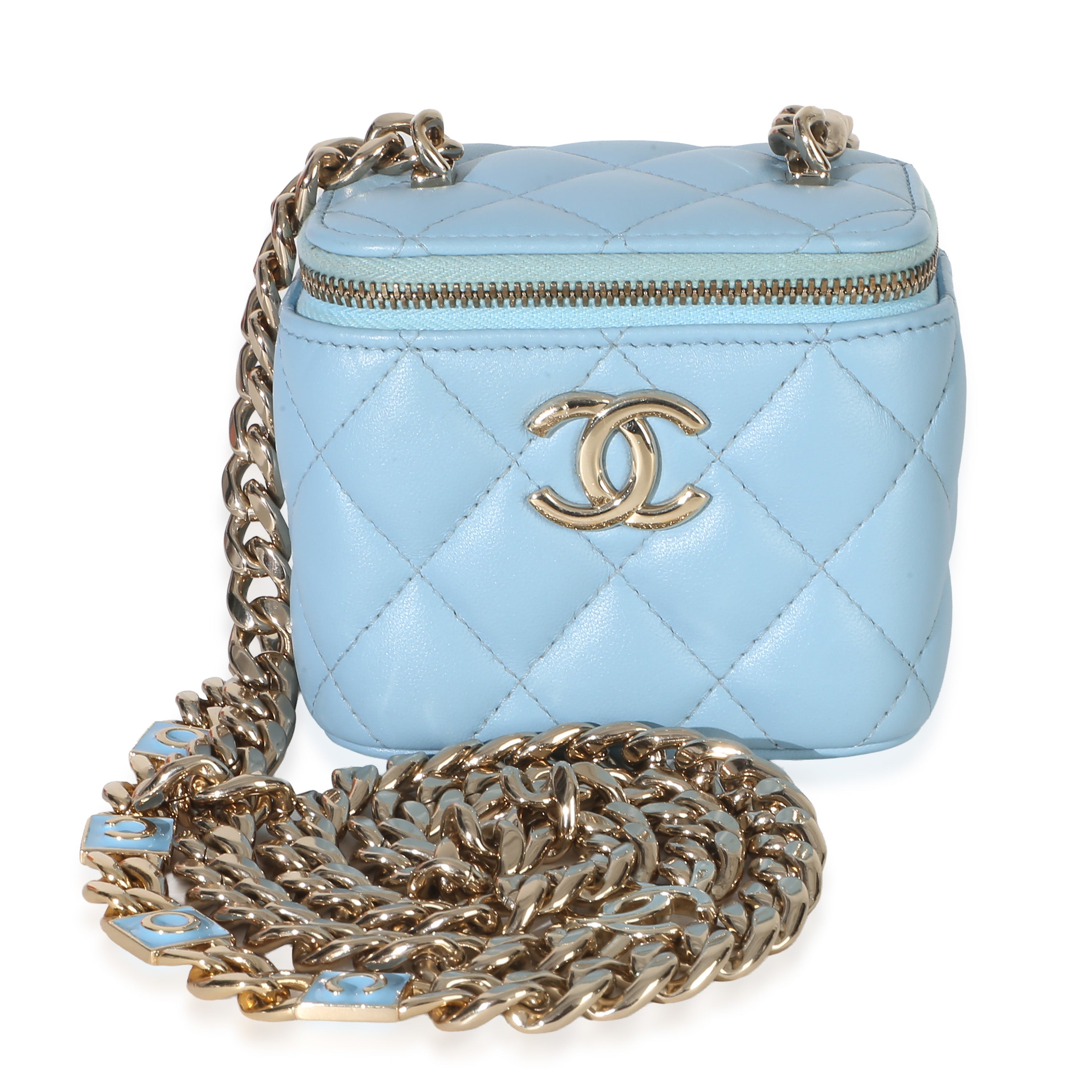 Chanel Blue Quilted Lambskin Coco Chain Mini Vanity Case