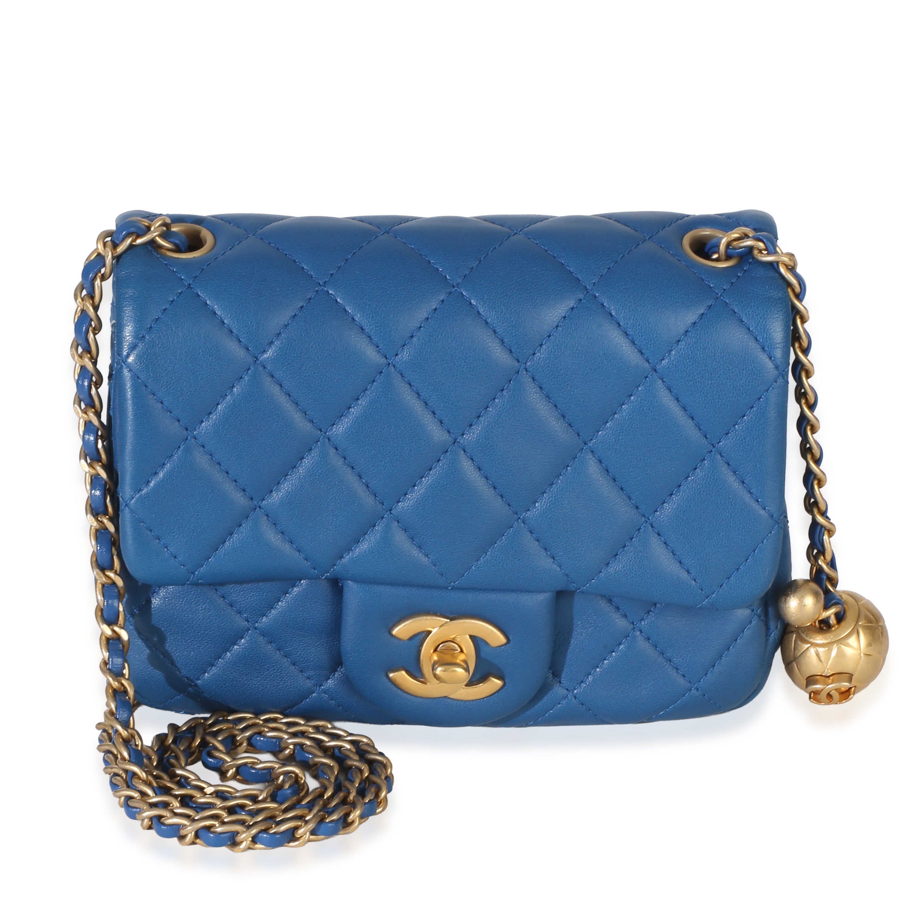 Chanel Blue Quilted Lambskin Mini Pearl Crush Flap Bag