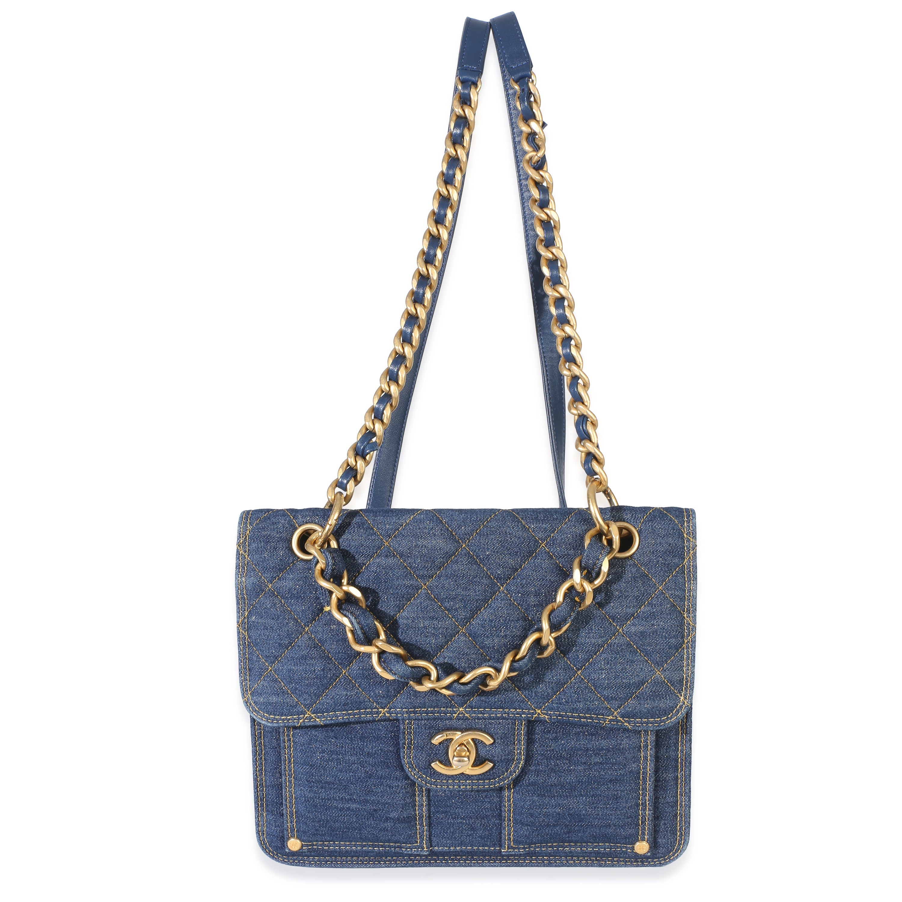 Chanel Dark Blue Quilted Denim Double You Backpack