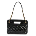 Chanel Black Quilted Patent Graphic Catch Small Shopping Bag