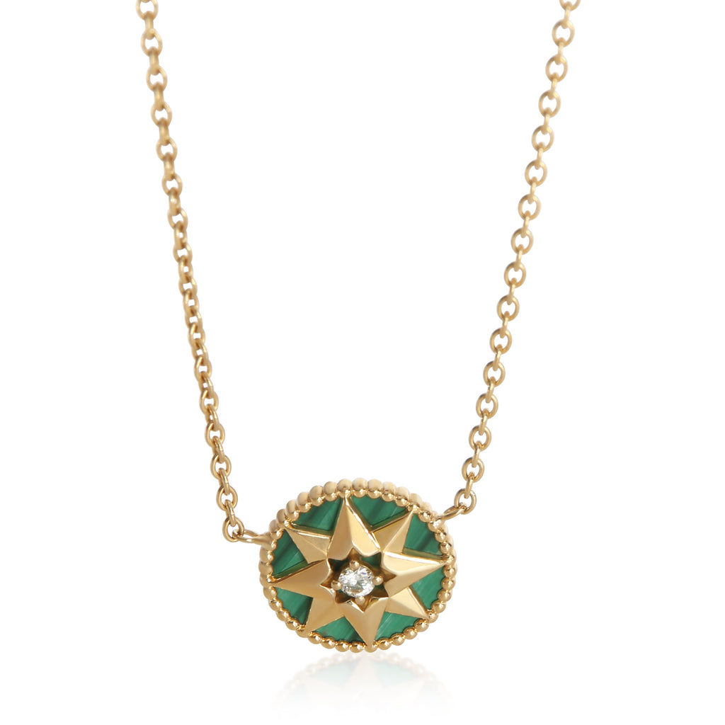 Christian Dior Yellow Gold Malachite and Diamond Rose Des Vents Necklace