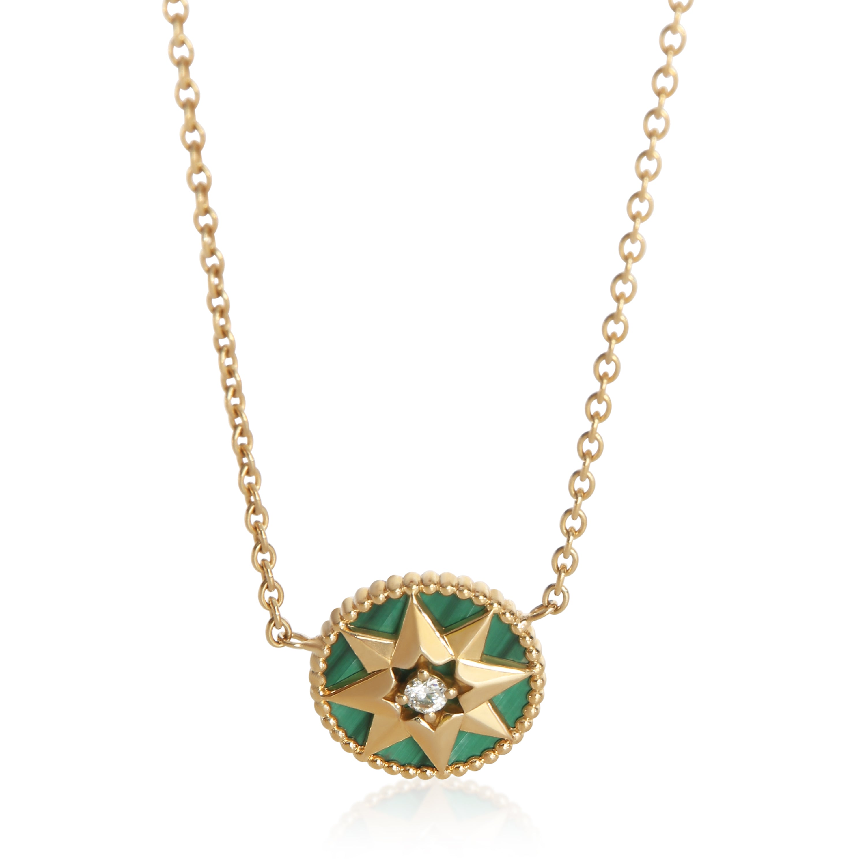 Christian Dior Yellow Gold Malachite and Diamond Rose Des Vents Necklace