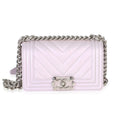 Chanel Purple Metallic Lambskin Chevron Quilted Small Boy Bag