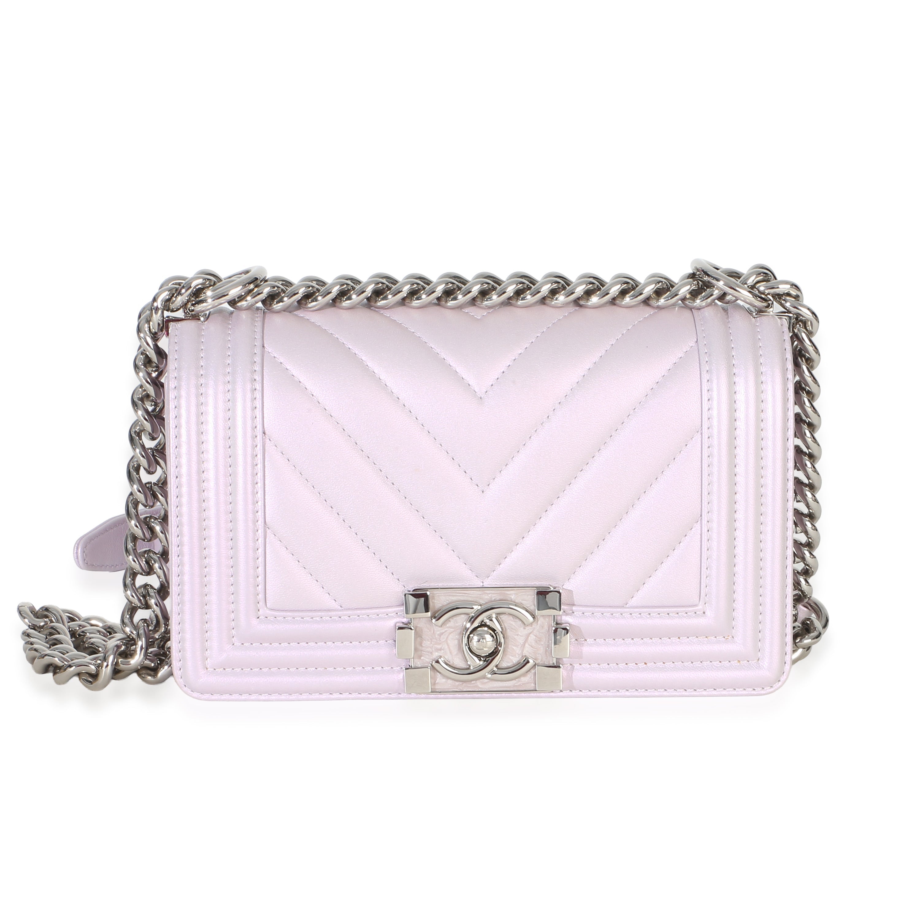 Chanel Purple Metallic Lambskin Chevron Quilted Small Boy Bag