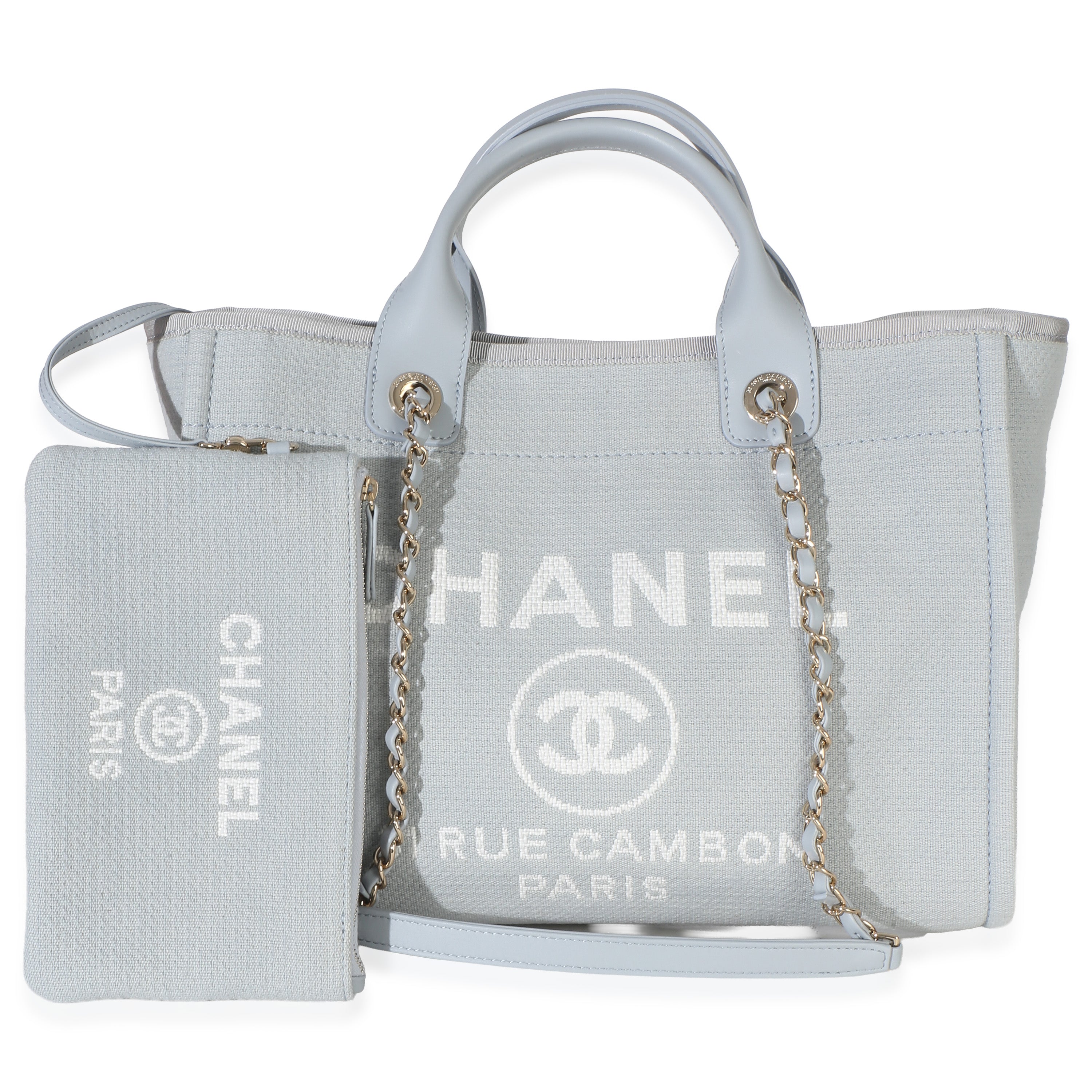 Chanel Light Blue Mixed Fibers Canvas Small Deauville Tote