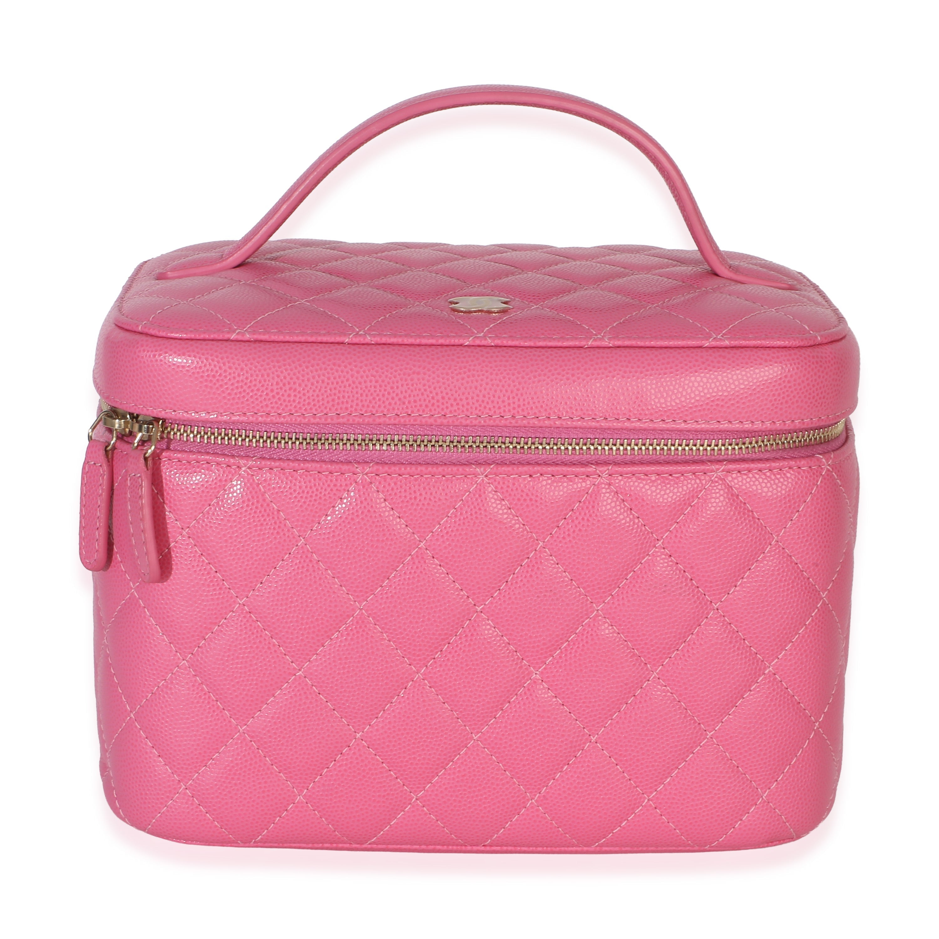 Chanel Pink Quilted Caviar Large Top Handle Vanity Case