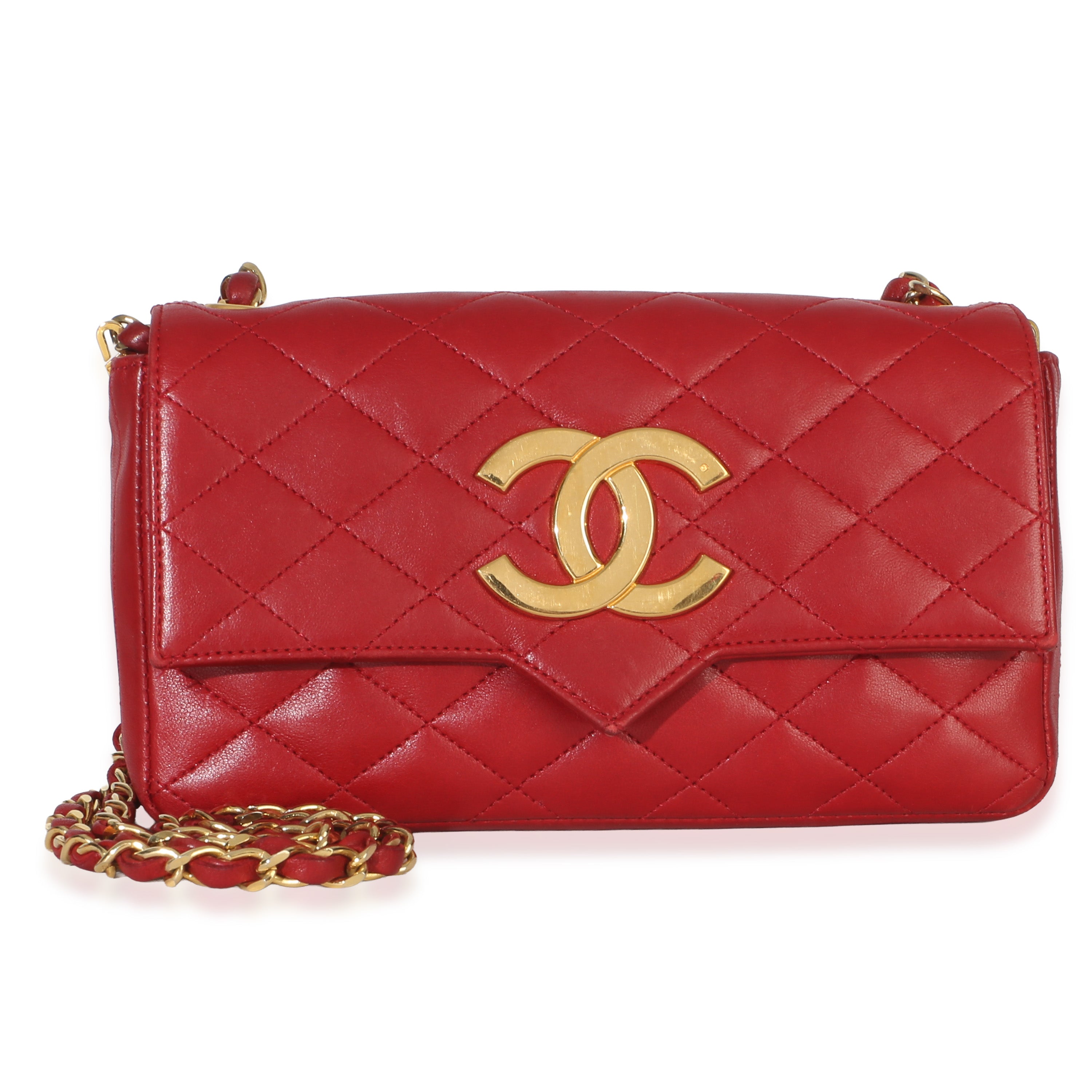 Chanel Vintage 24k Red Quilted Lambskin Giant CC Flap Bag