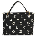 Chanel Vintage Black White Quilted Canvas Logo Tote