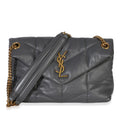 Saint Laurent Grey Quilted Lambskin Small Loulou Puffer Chain Satchel