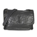 Saint Laurent Grey Crinkled Calfskin Matelasse Large Niki Chain Satchel