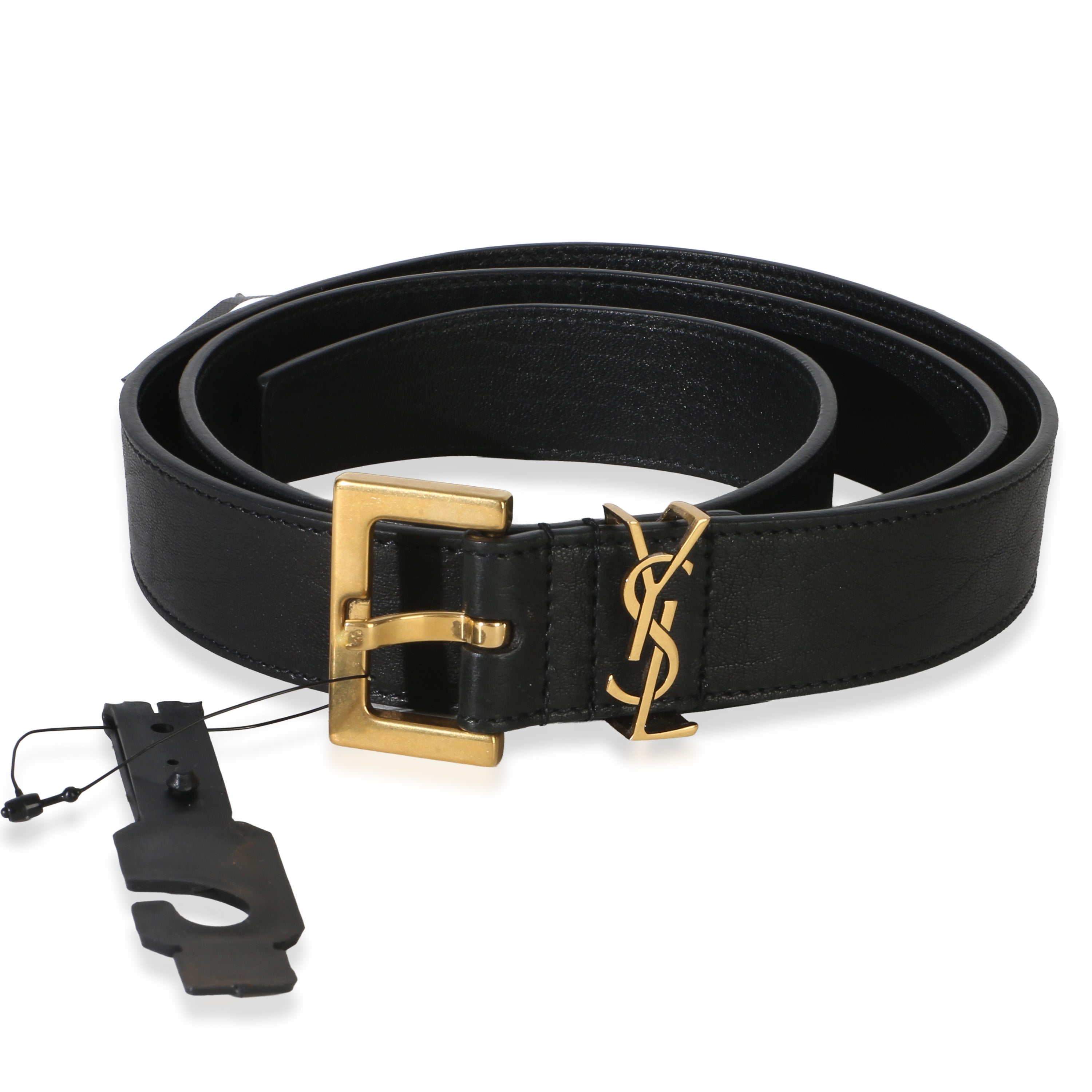 Saint Laurent Black Aged Lambskin Cassandre 38mm Belt 85/34