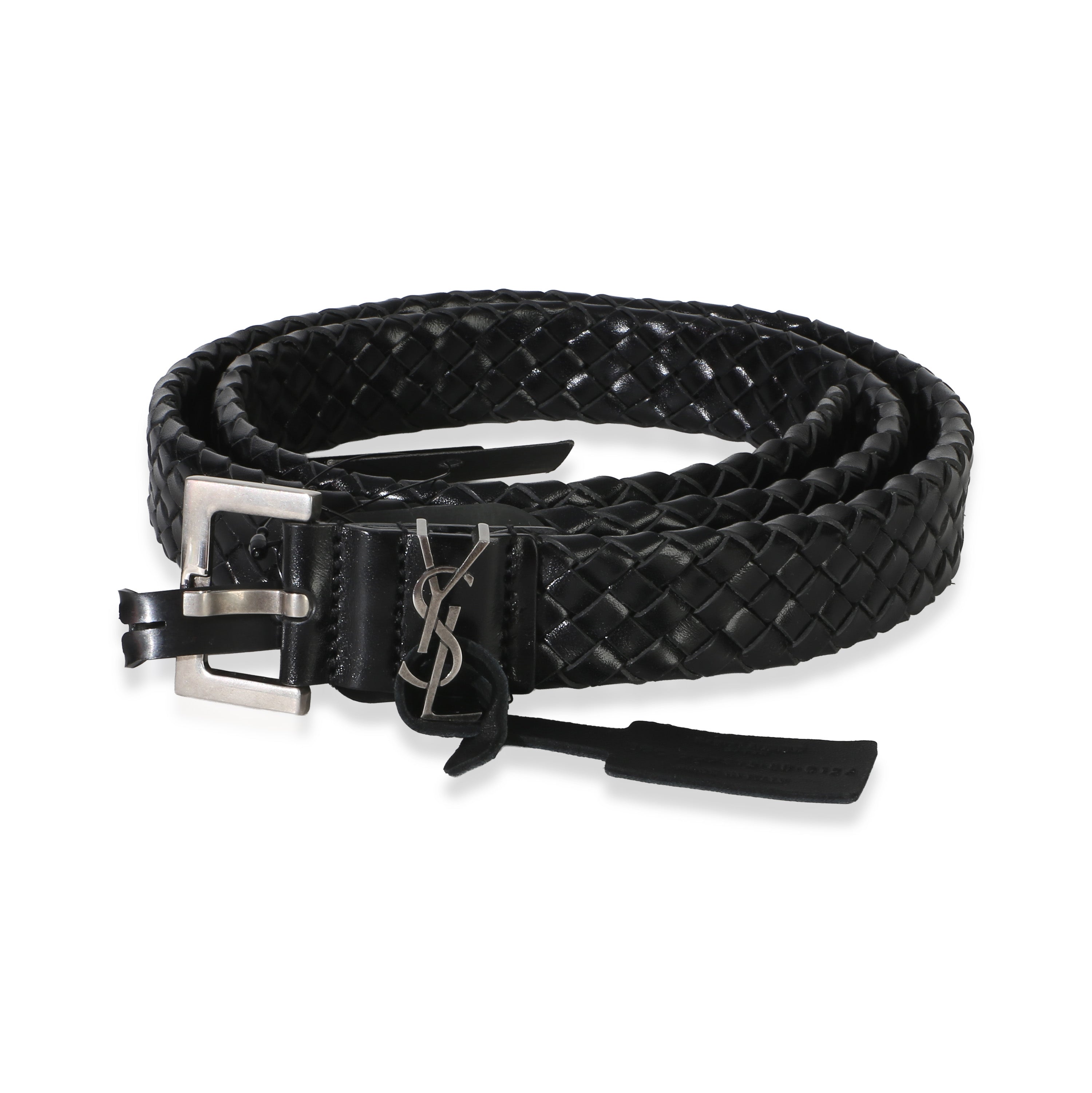 Saint Laurent Black Woven Lambskin Cassandre 38mm Belt 80/32