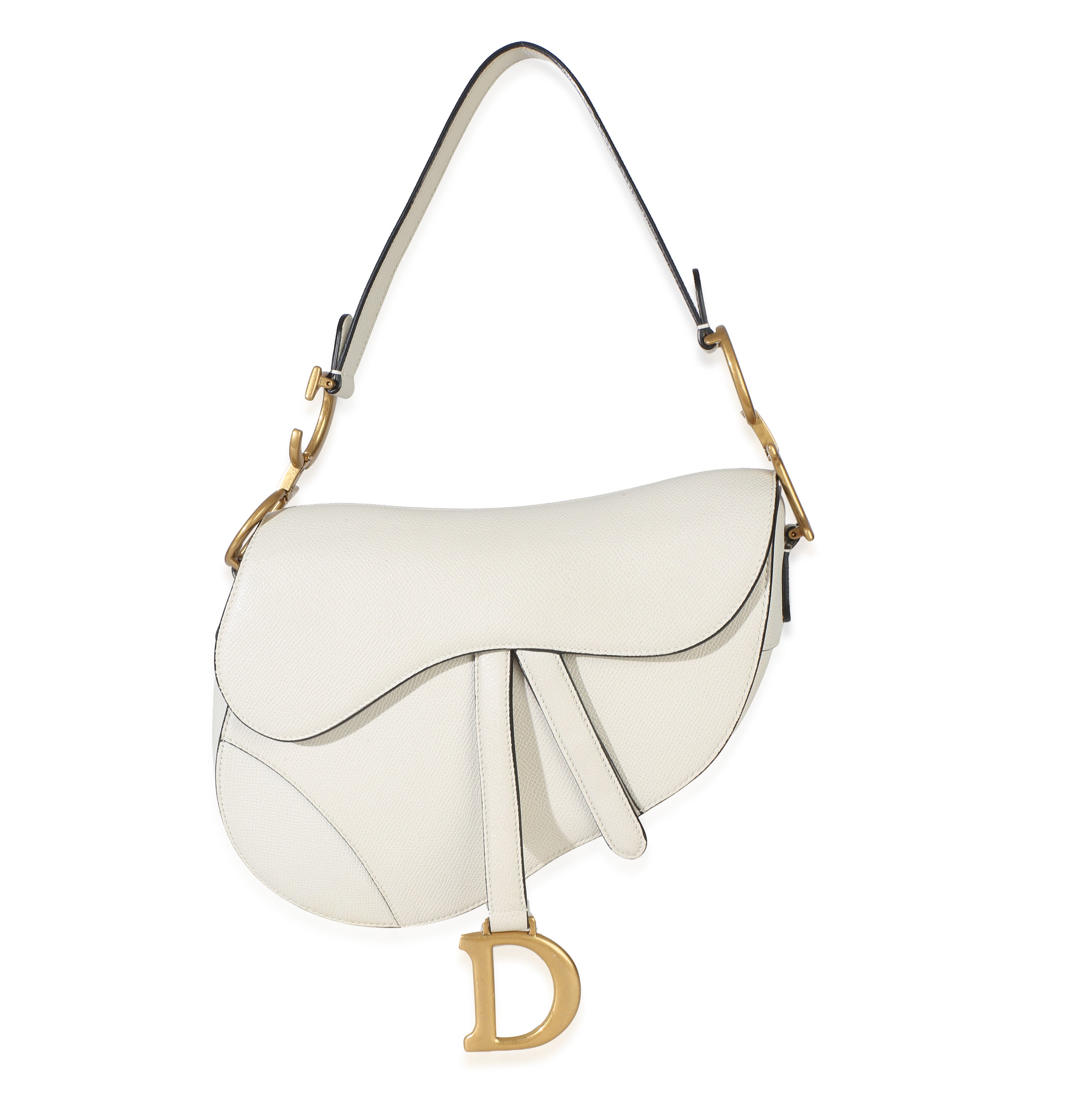 Christian Dior White Grained Calfskin Medium Saddle Bag