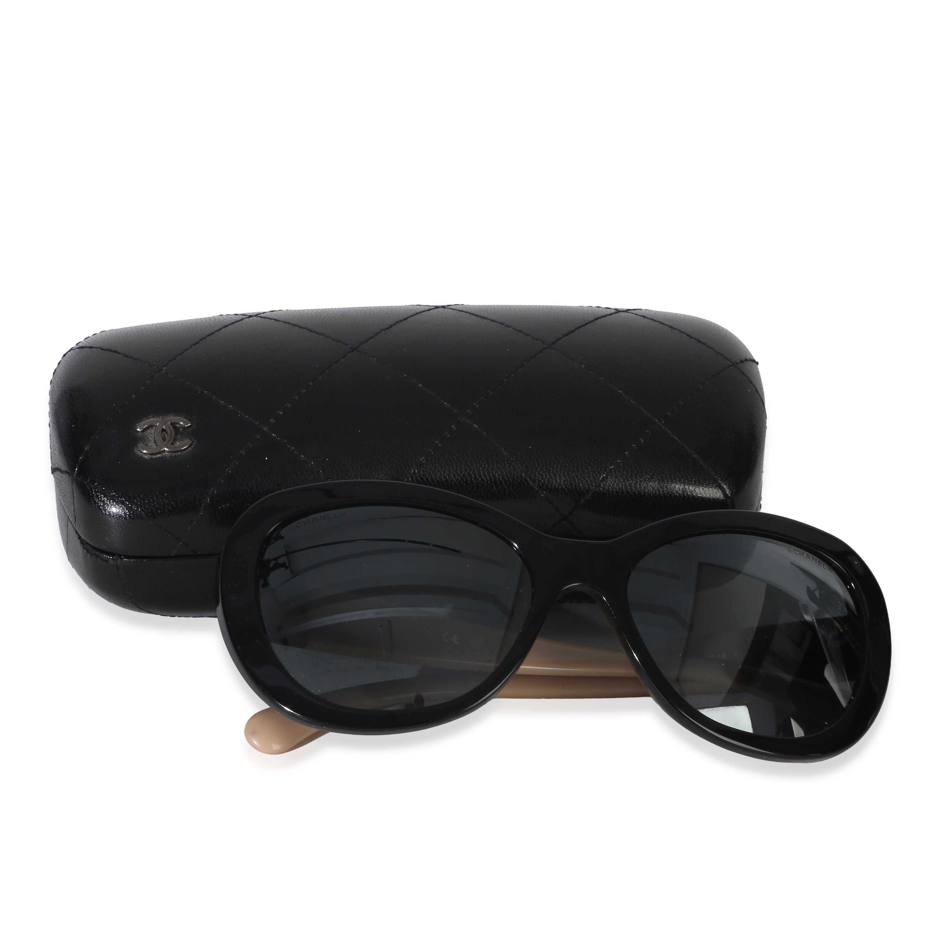 Chanel Black Beige Bi-Color Rectangle Lens Sunglasses