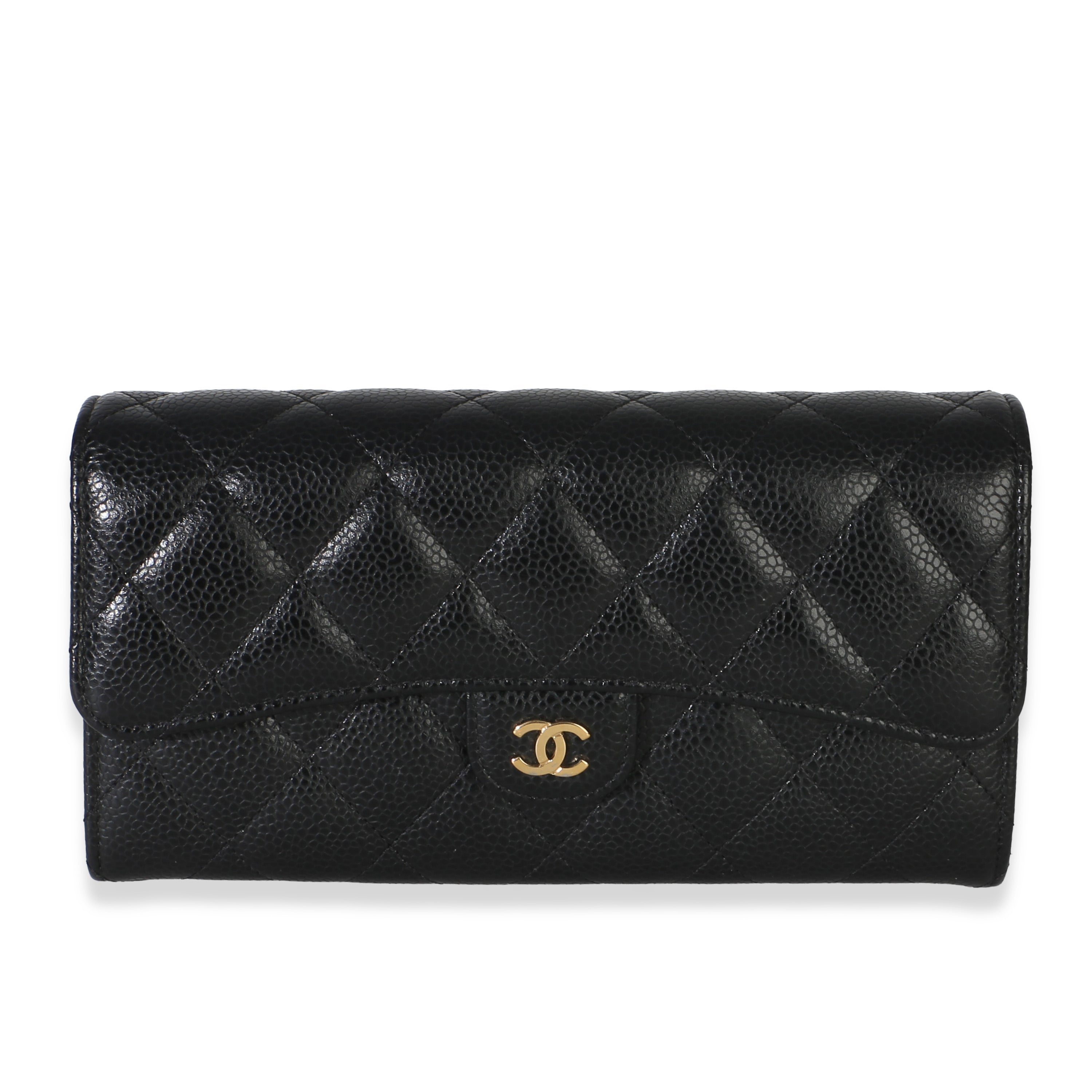 Chanel Black Quilted Caviar Large Gusset Flap Wallet