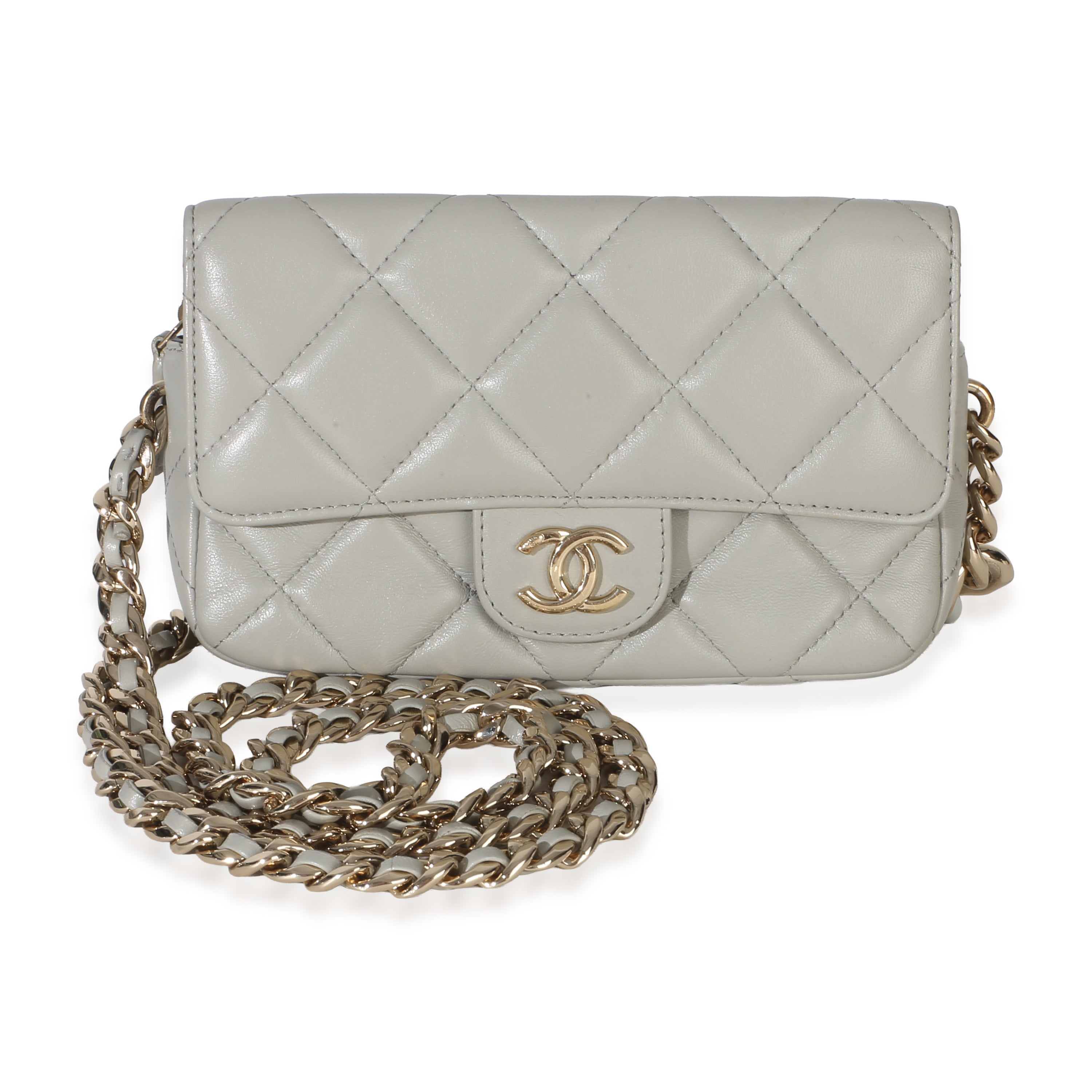 Chanel Grey Quilted Lambskin Resin Elegant Mini Single Flap Bag
