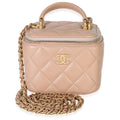 Chanel Beige Quilted Lambskin Mini Vanity Case With Chain