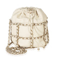 Chanel White Lambskin Chain Frame Drawstring Bucket Bag