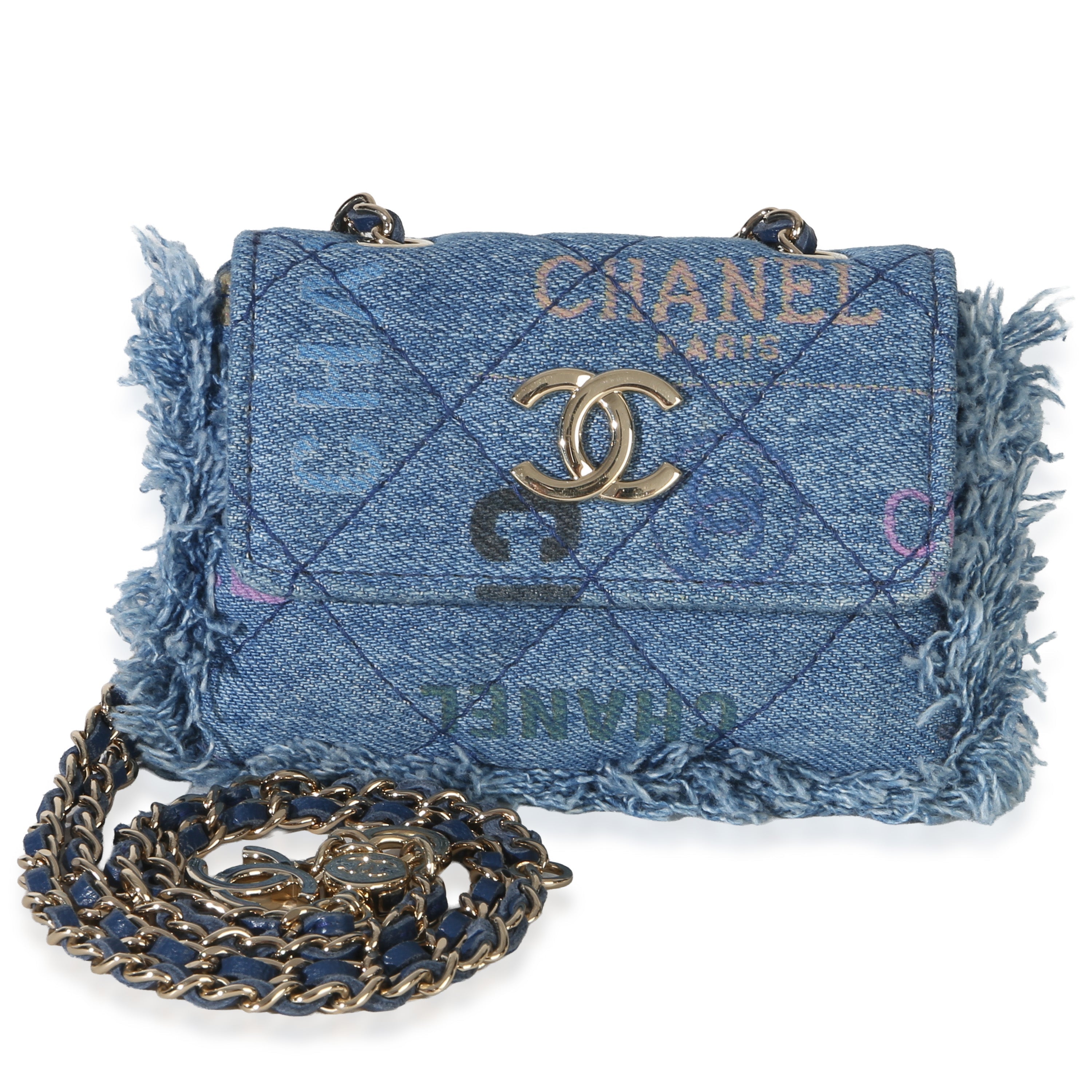 Chanel Blue Quilted Denim Denim Mood Clutch With Chain