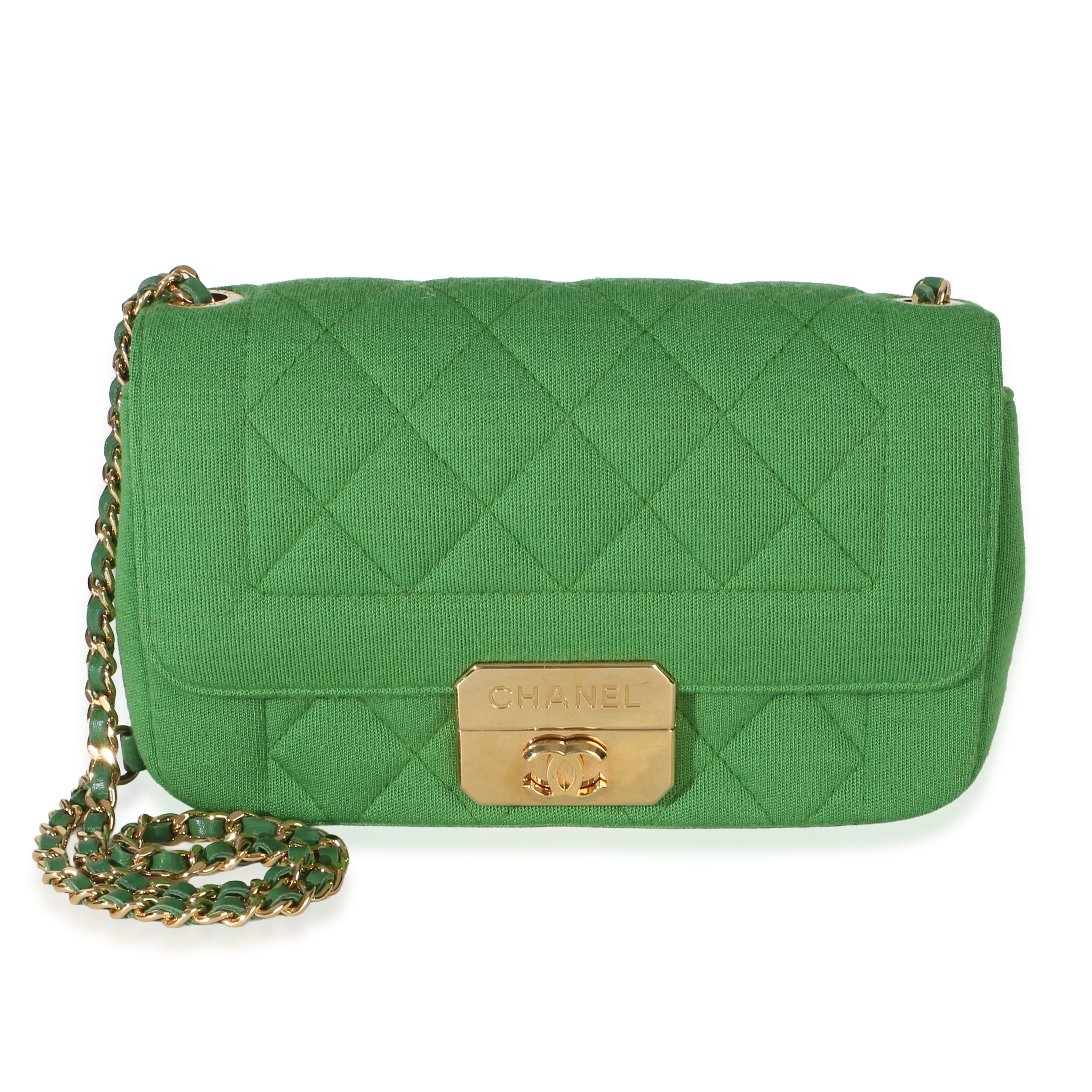 Chanel Green Quilted Jersey Chic With Me Mini Flap Bag
