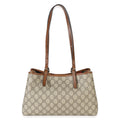 Gucci Beige Brown GG Supreme Canvas Emblem Medium Tote