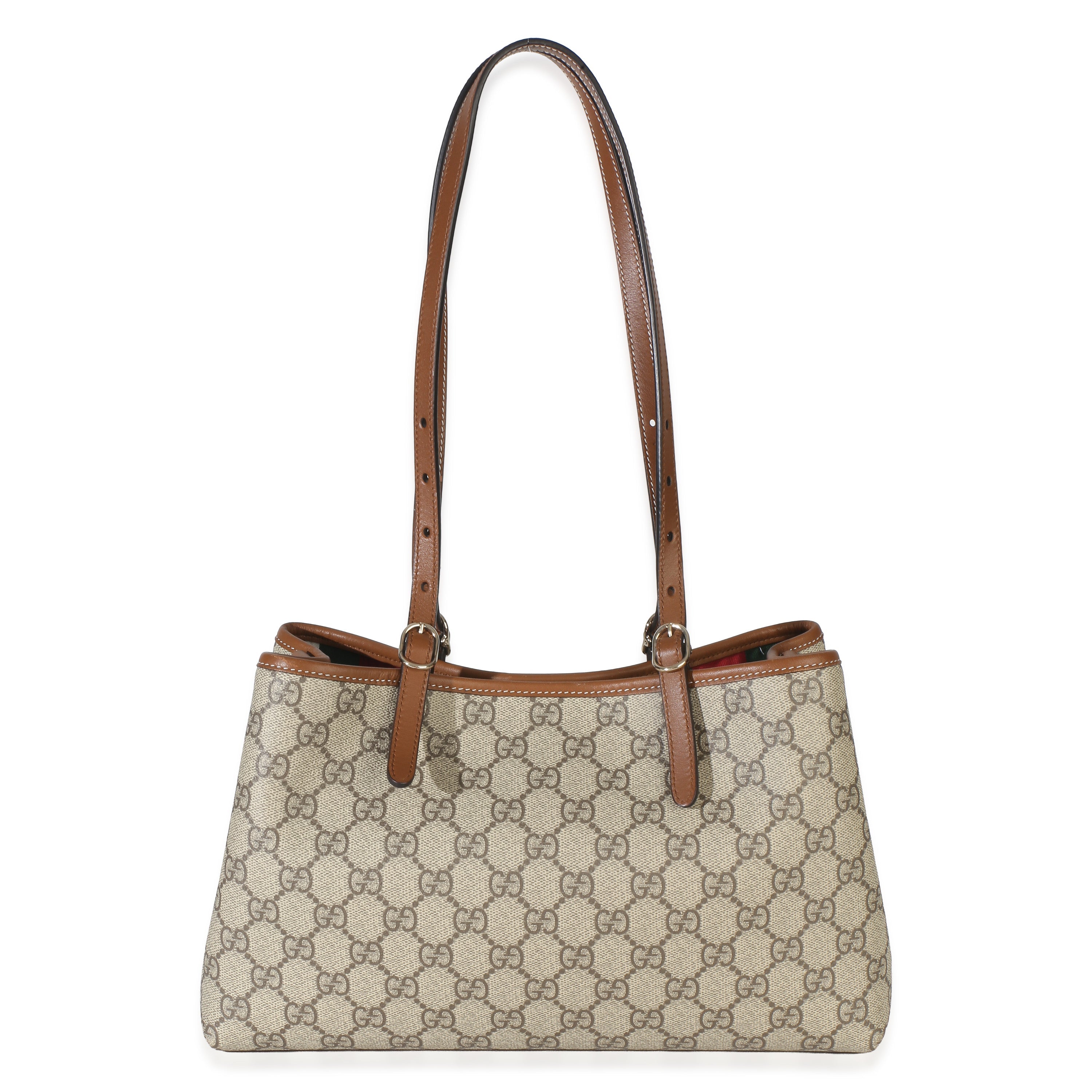 Gucci Beige Brown GG Supreme Canvas Emblem Medium Tote