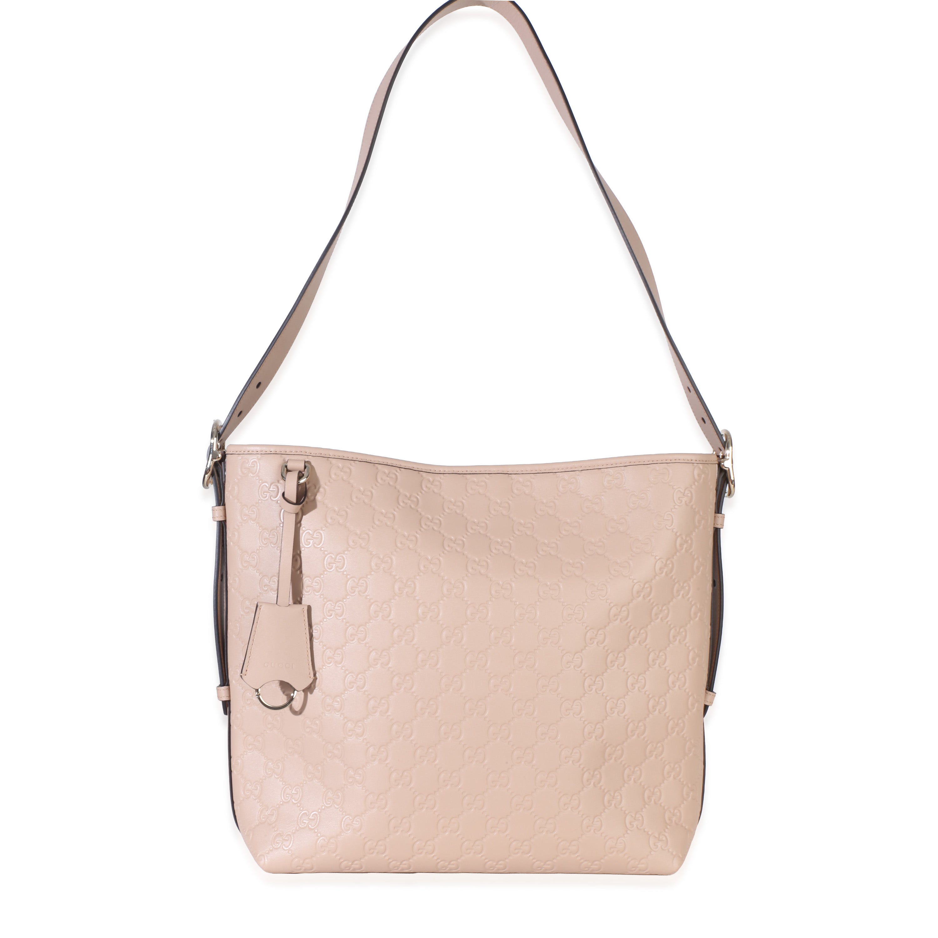 Gucci Neutral Calfskin Embossed Emblem Medium Shoulder Bag