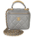 Chanel Grey Quilted Lambskin Metal Top Handle Mini Vanity Case