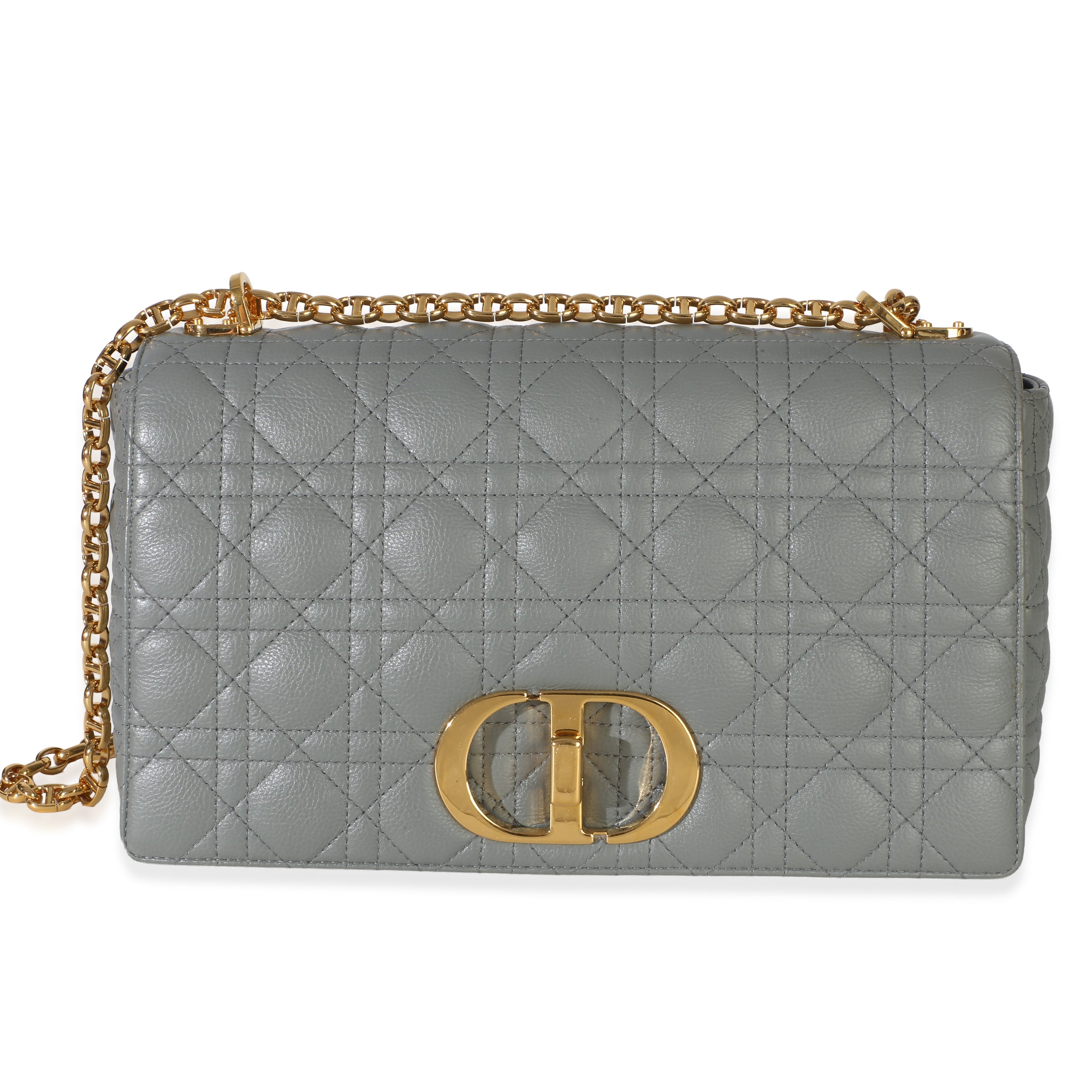 Christian Dior Grey Supple Calfskin Cannage Medium Caro Chain Bag