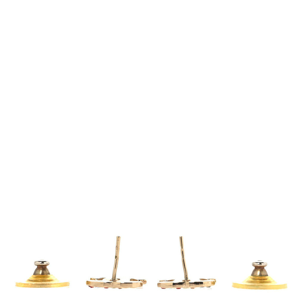 Chanel Metal Crystal CC Earrings Gold Multicolor