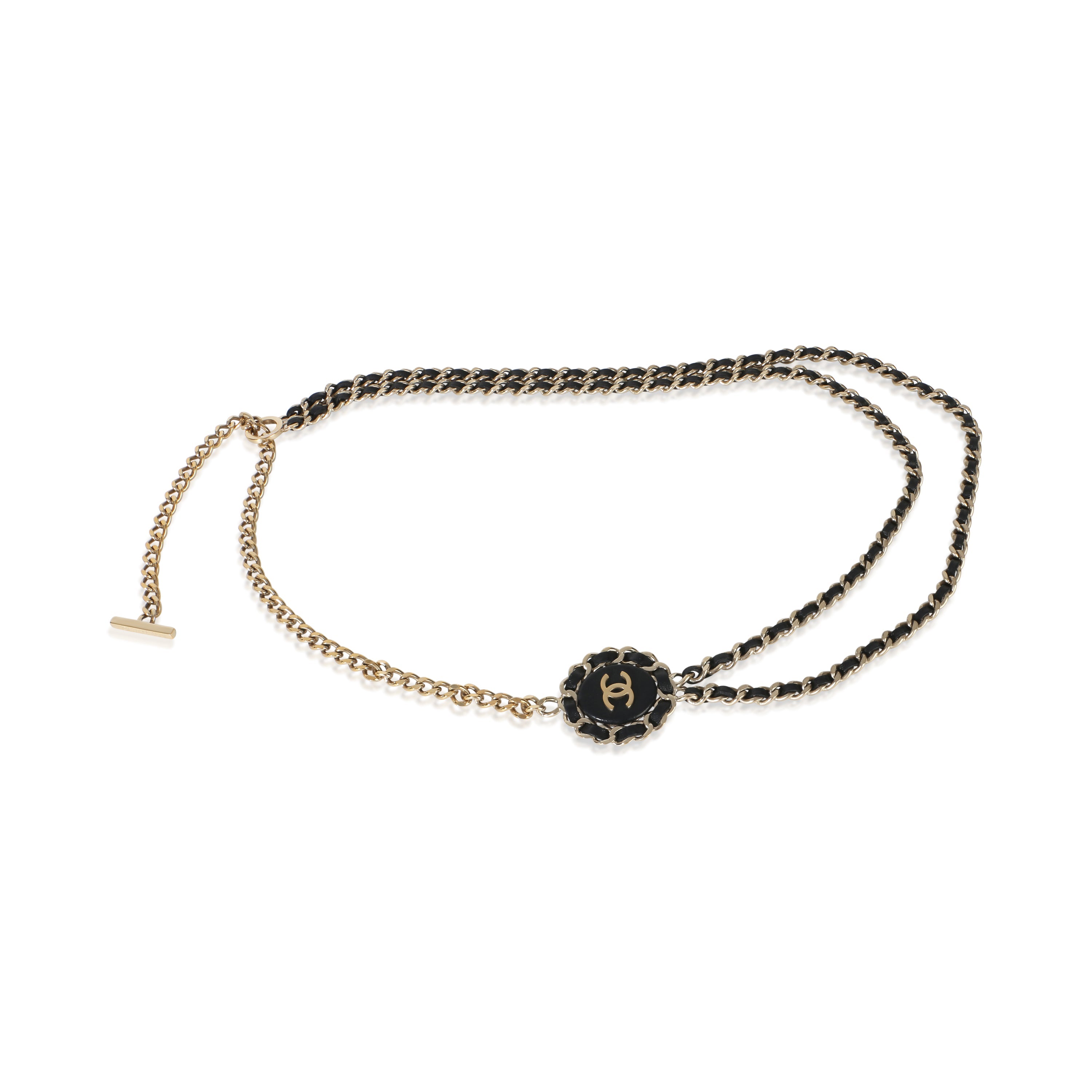 Chanel Gold-Plated  2016 Leather & Chain Link CC Necklace