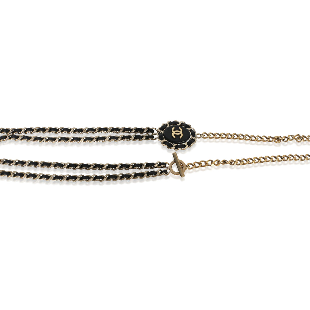 Chanel Gold-Plated  2016 Leather & Chain Link CC Necklace