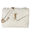 Saint Laurent Cream Calfskin Y Quilted Monogram Small Loulou Chain Satchel