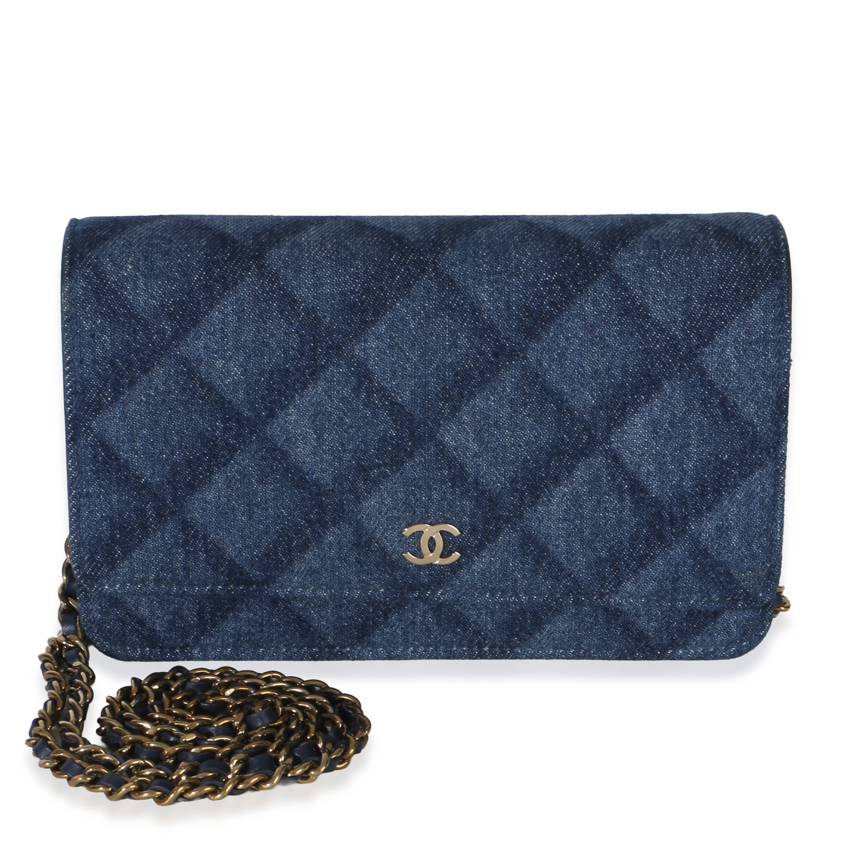 Chanel Blue Quilted Denim Classic Wallet On Chain