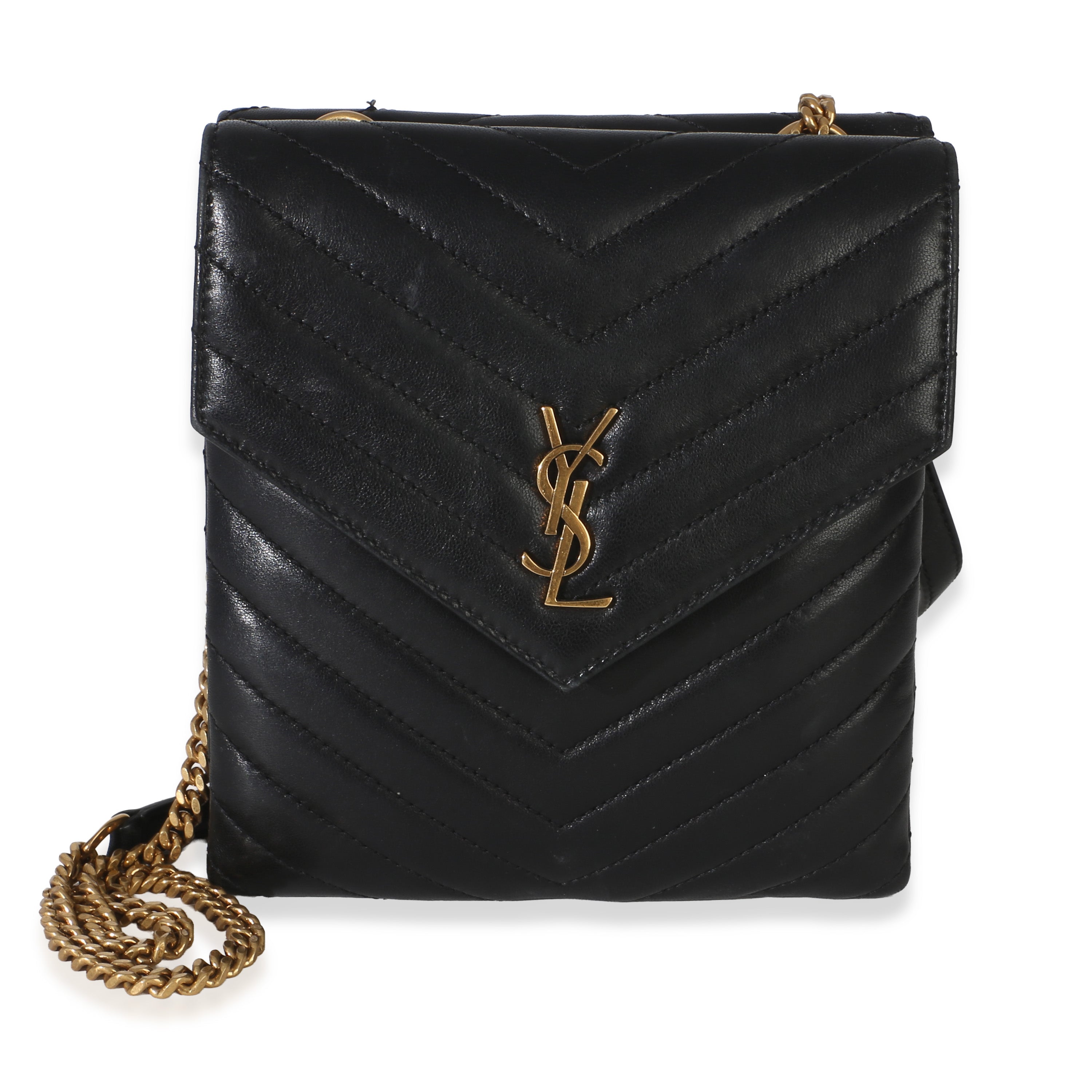 Saint Laurent Black Matelasse Lambskin Monogram Double Flap Bag
