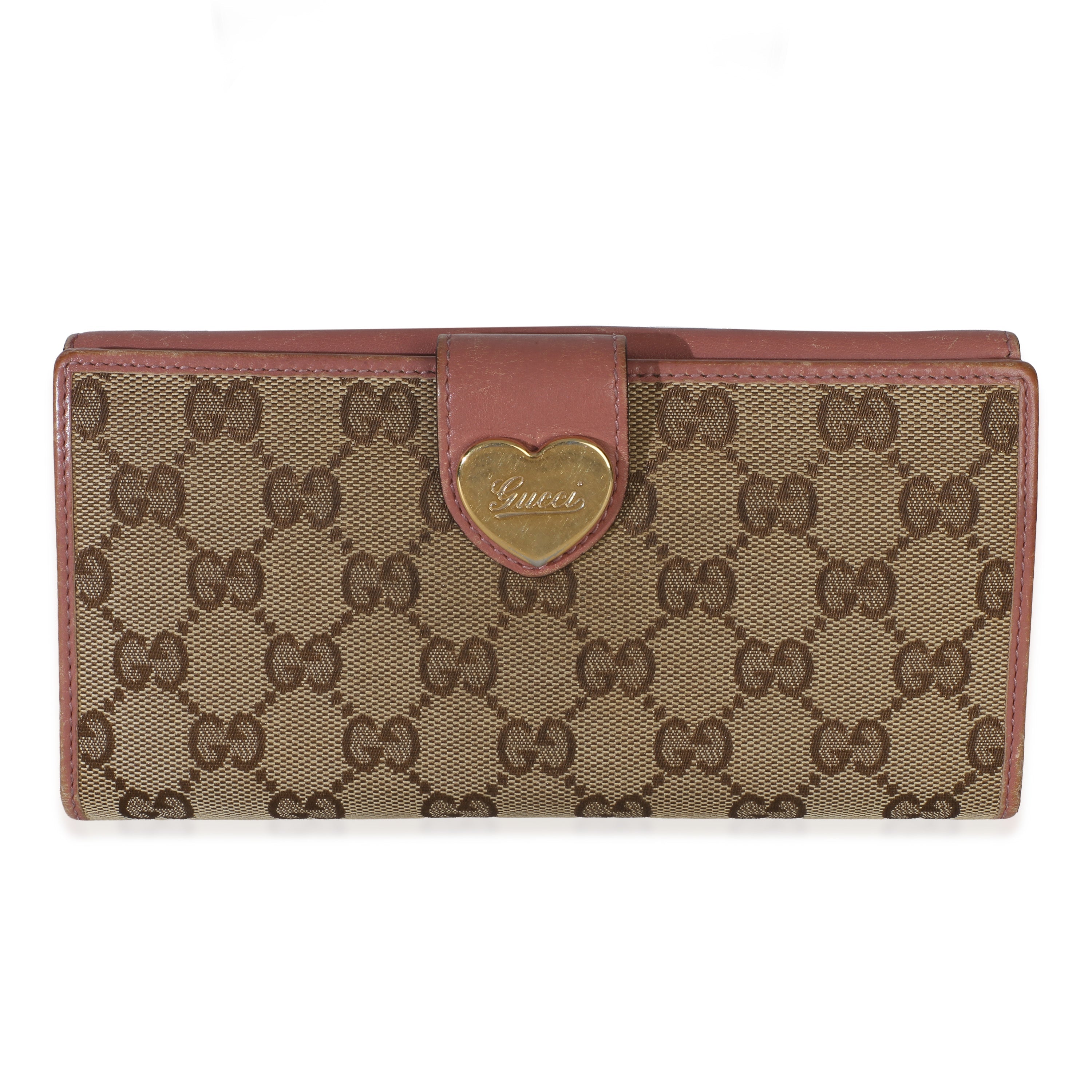 Gucci Pink GG Supreme Canvas Heart Continental Wallet