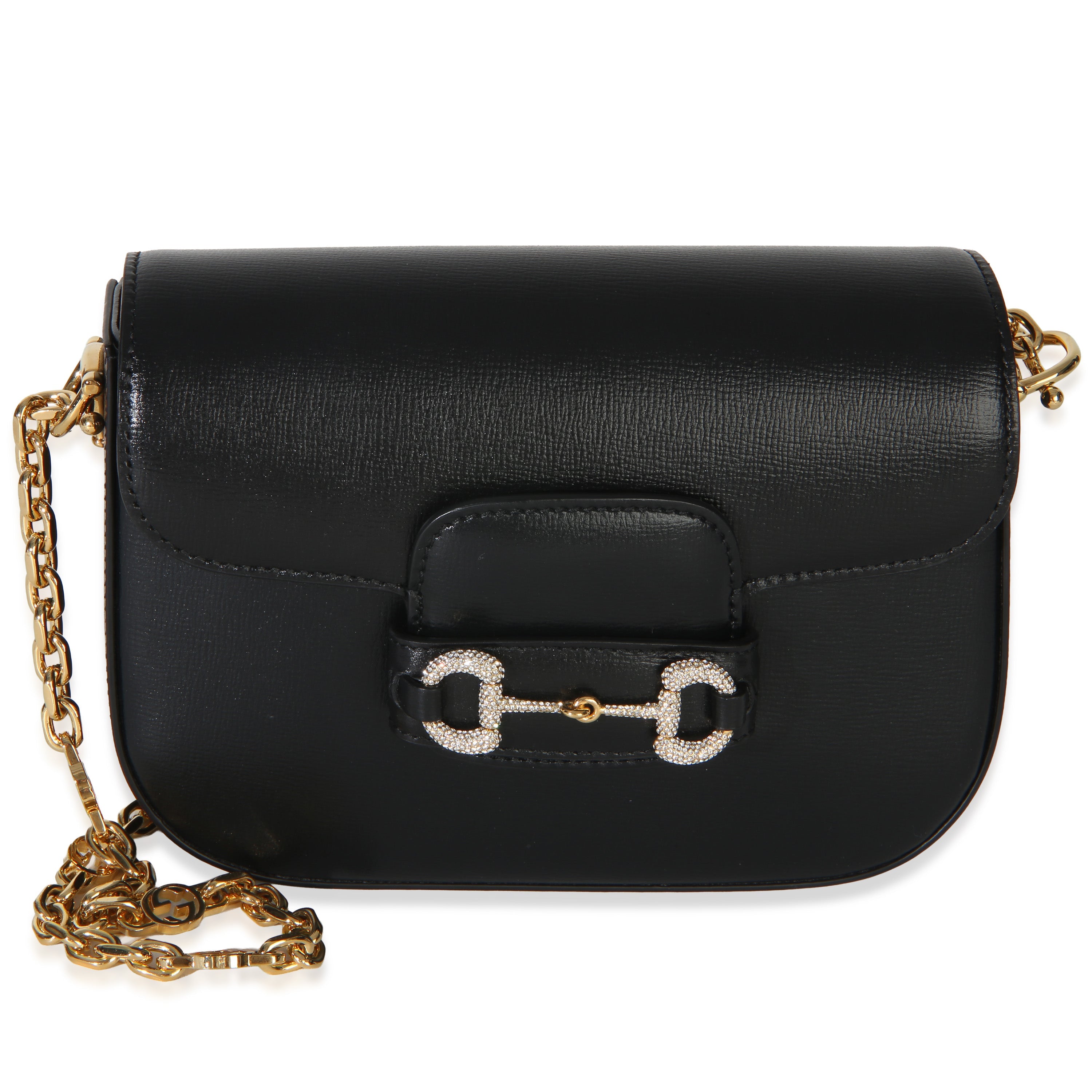 Gucci Black Azalea Calfskin Mini Crystal Horsebit 1955 Shoulder Bag