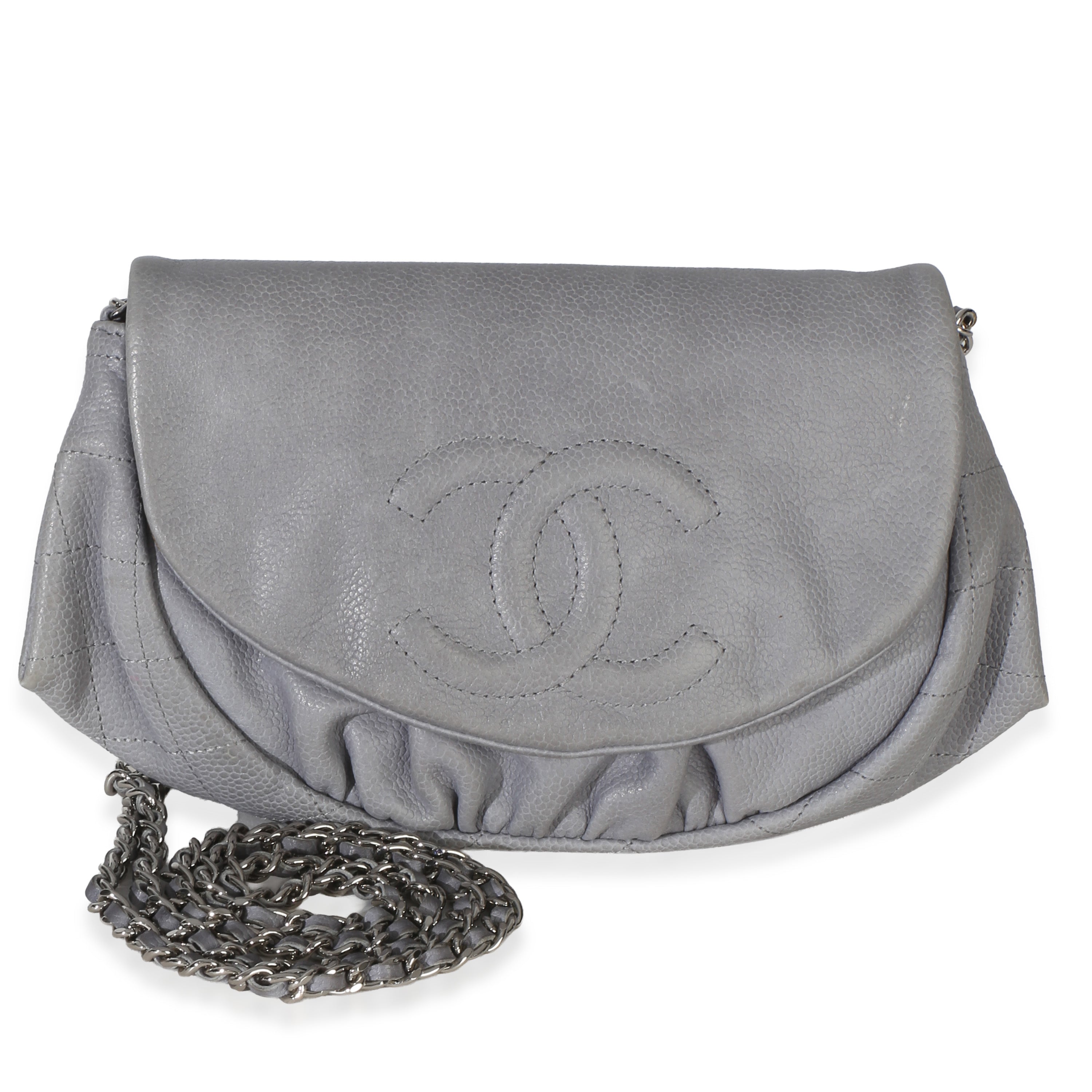 Chanel Grey Lambskin Half Moon Wallet On Chain