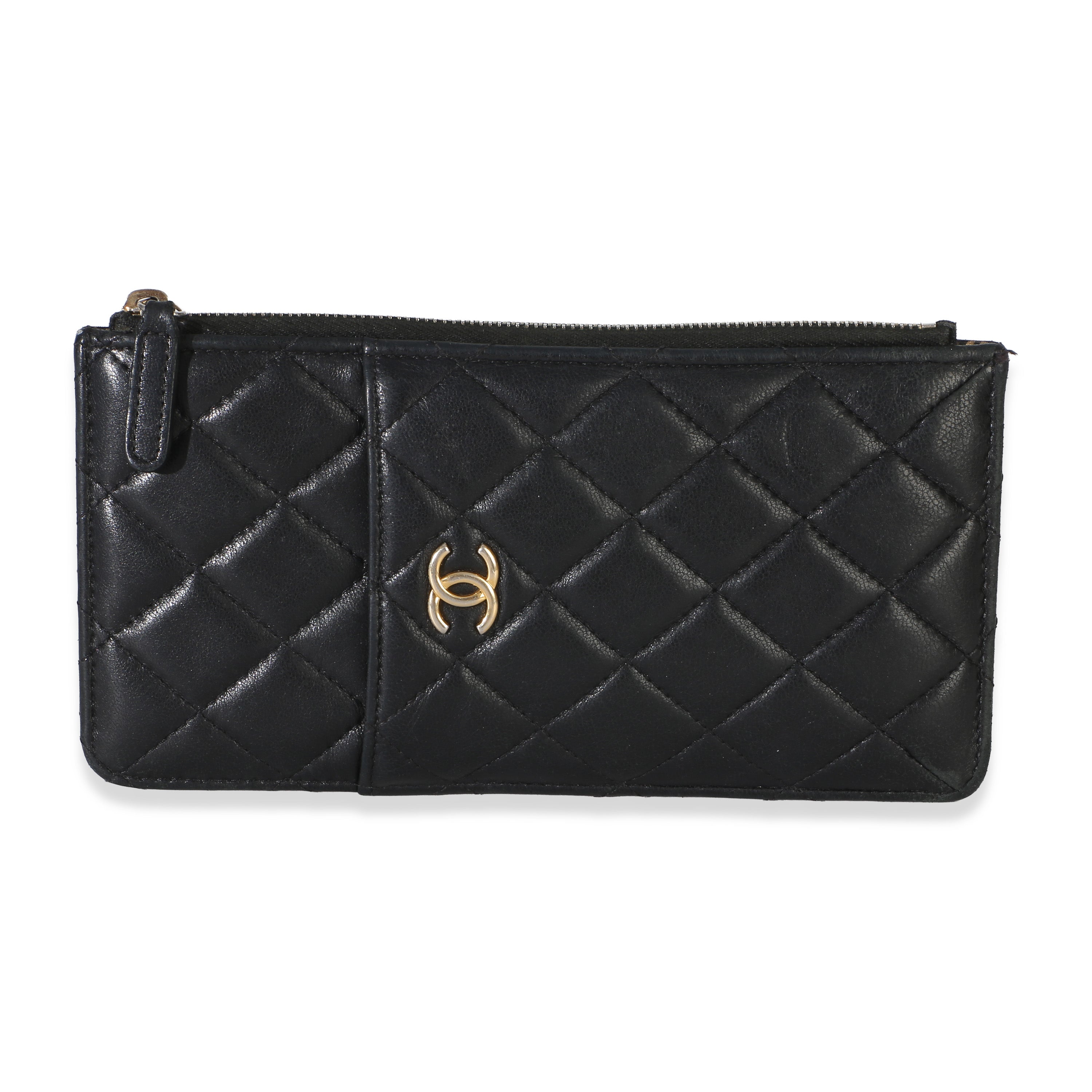 Chanel Black Quilted Lambskin Classic Flat Pouch