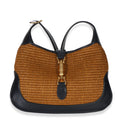 Gucci Black Natural Straw Boarded Dyana Lux Calfskin Small Jackie 1961 Hobo