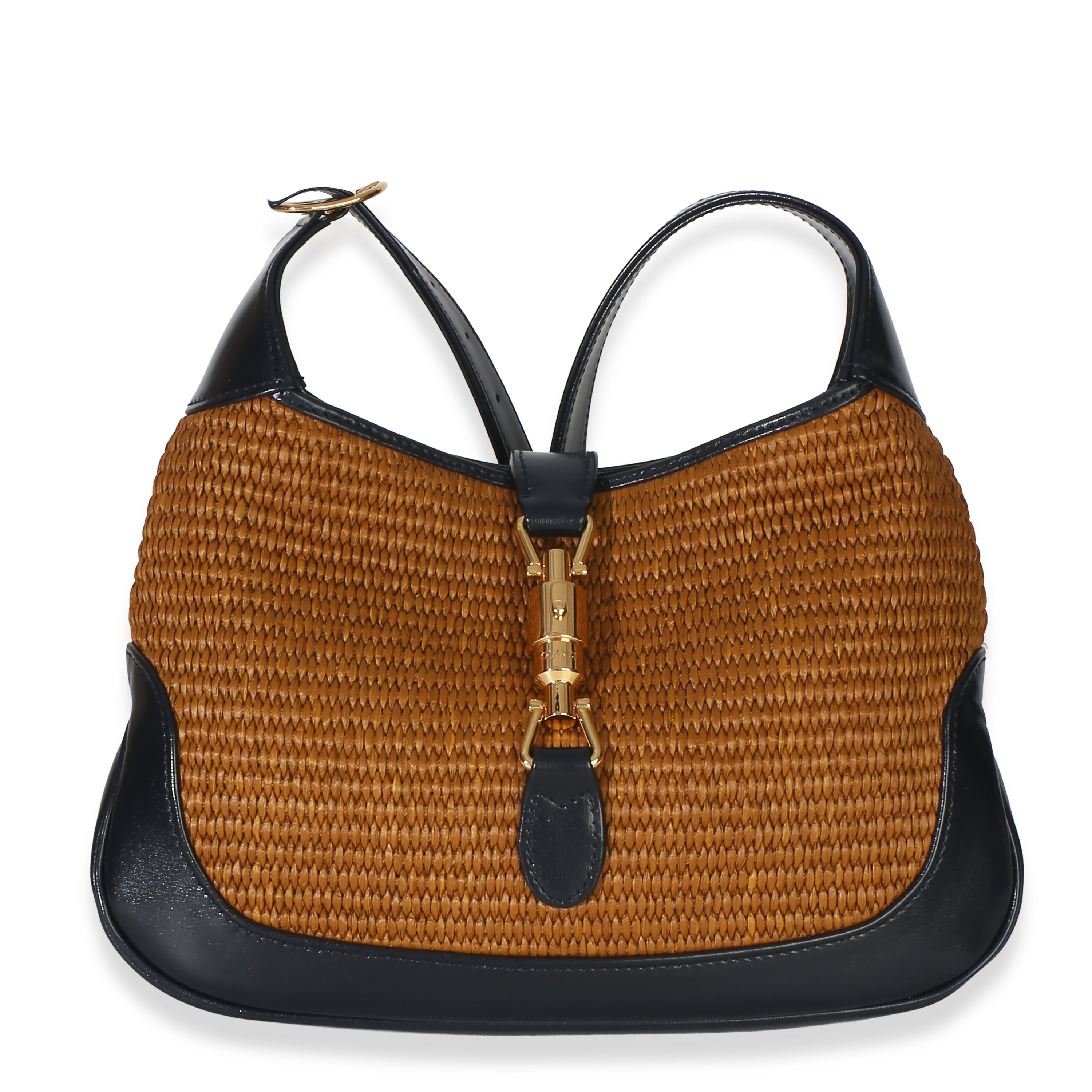 Gucci Black Natural Straw Boarded Dyana Lux Calfskin Small Jackie 1961 Hobo