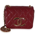 Chanel Red Quilted Lambskin Crystal CC Mini Square Flap Bag