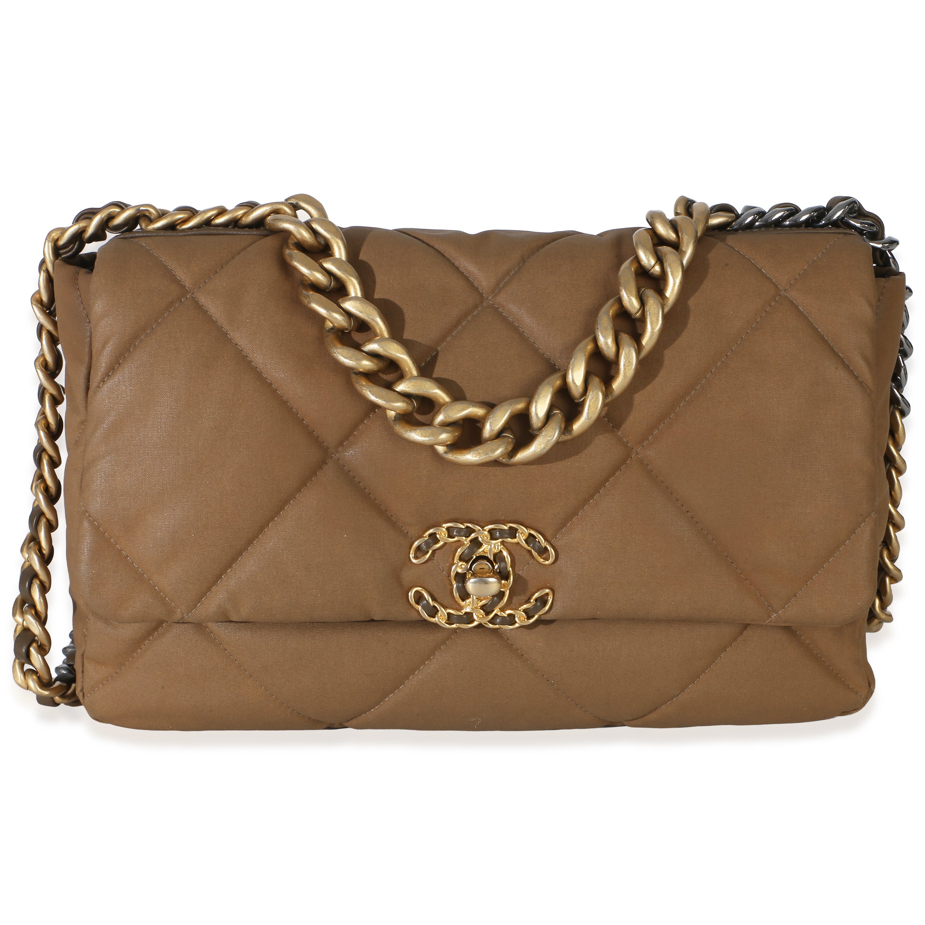 Chanel Brown Quilted Canvas Large Chanel 19 Flap Bag