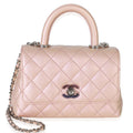 Chanel Light Pink Iridescent Quilted Caviar Mini Coco Top Handle Flap Bag