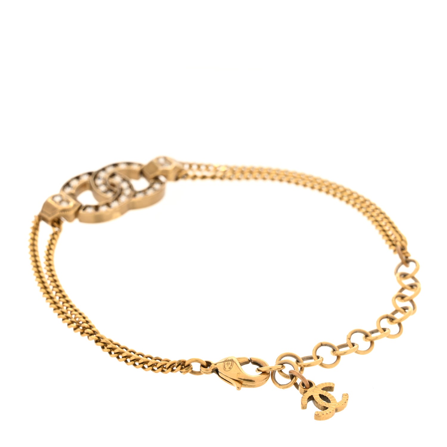 Chanel Crystal CC Chain Link Bracelet Aged Gold