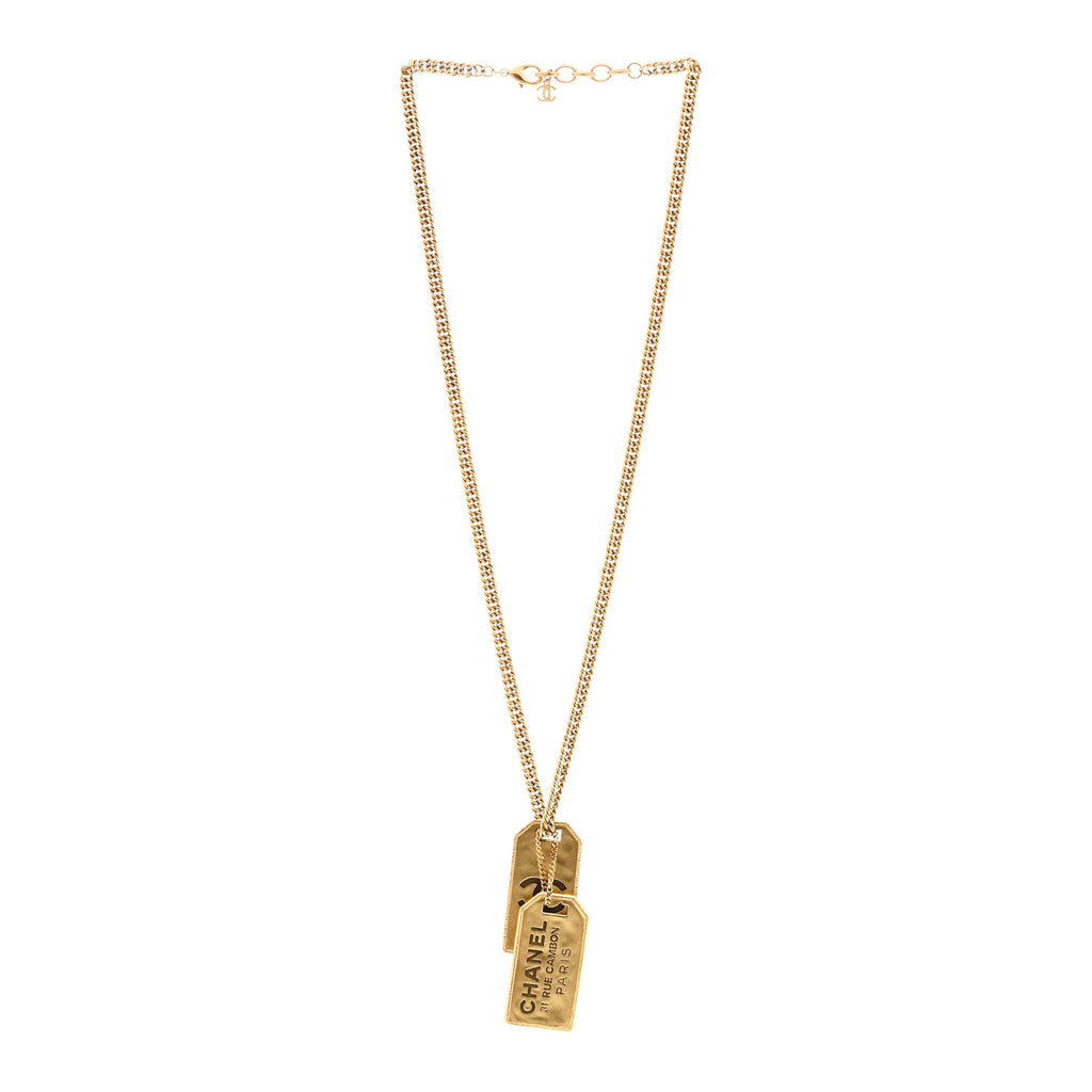 Chanel ID Dog Tag Charm Necklace Gold