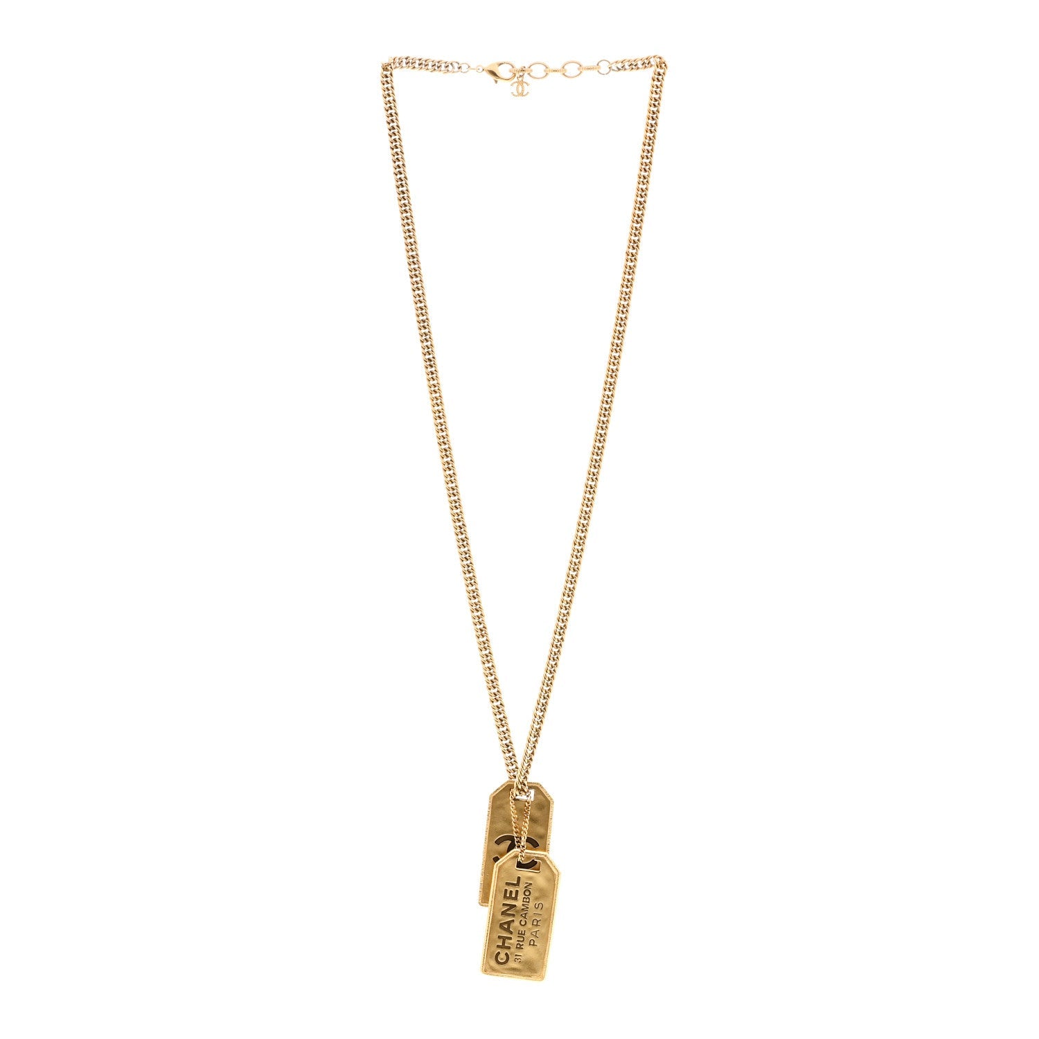 Chanel ID Dog Tag Charm Necklace Gold