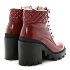 Gucci Magnum Calfskin Nappa Quilted Lace Up Ankle Boots 36 Garnet Red
