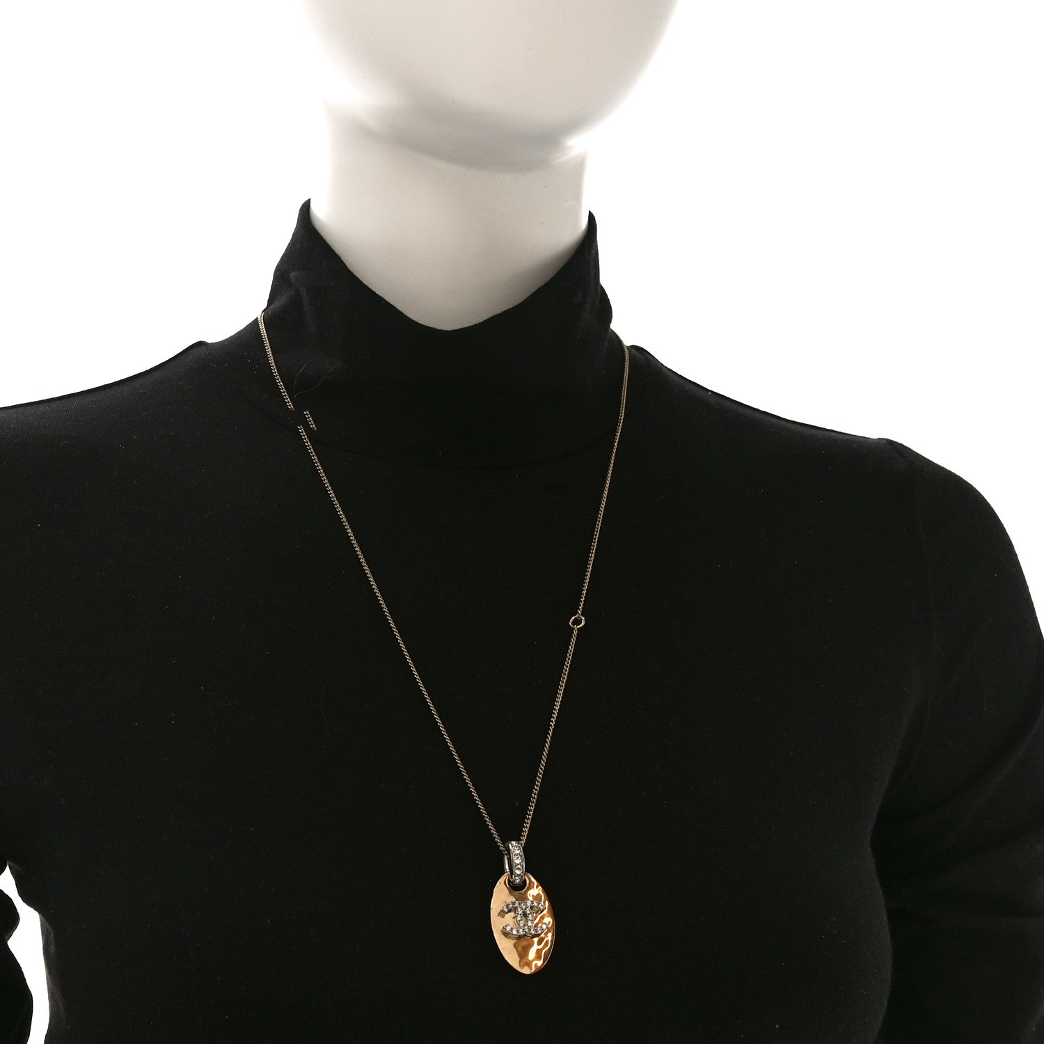 Chanel Crystal CC Oval Tag Pendant Necklace Gold