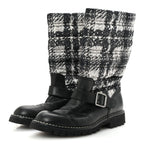 Chanel Calfskin Tweed Nylon Printed Boots 38 Black